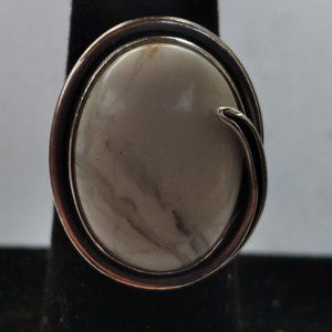 Vintage Sterling Silver and Marble Ring, Size 5.25